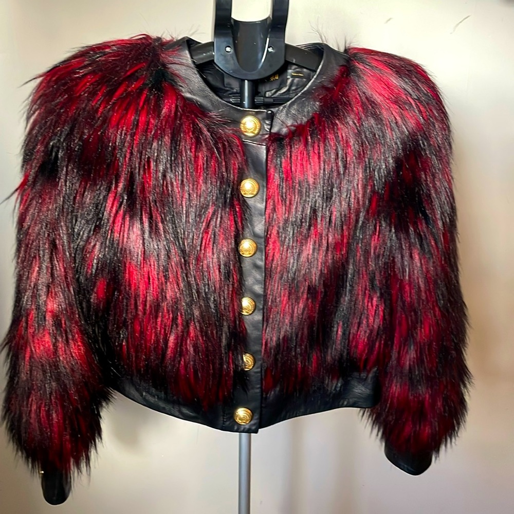 Balmain X H&M faux fur bomber jacket